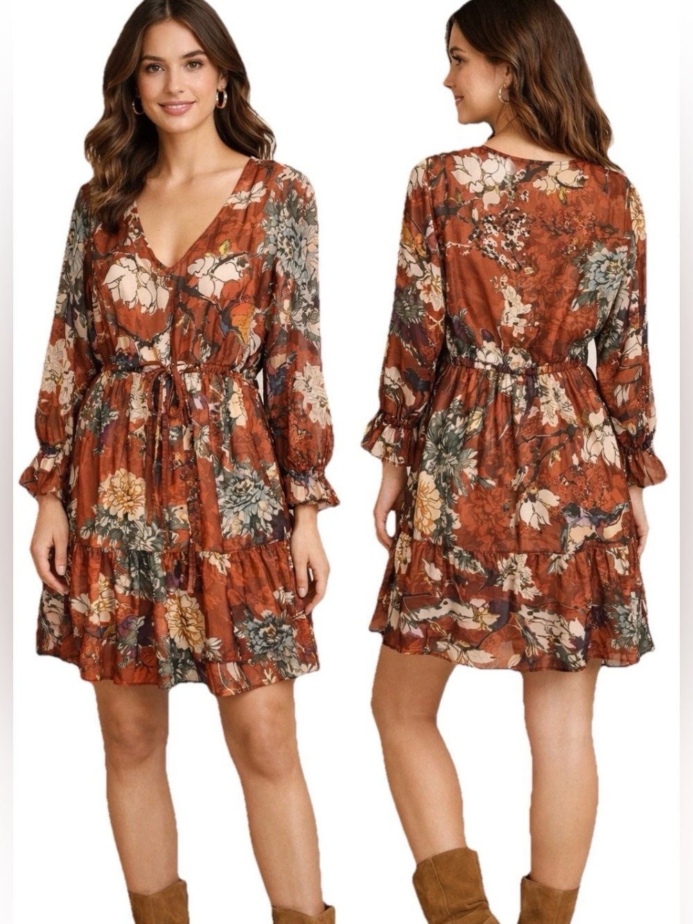 Hemant & Nandita Zeri Peasant Dress Size 6 Floral Bird Print Boho Western Anthro
